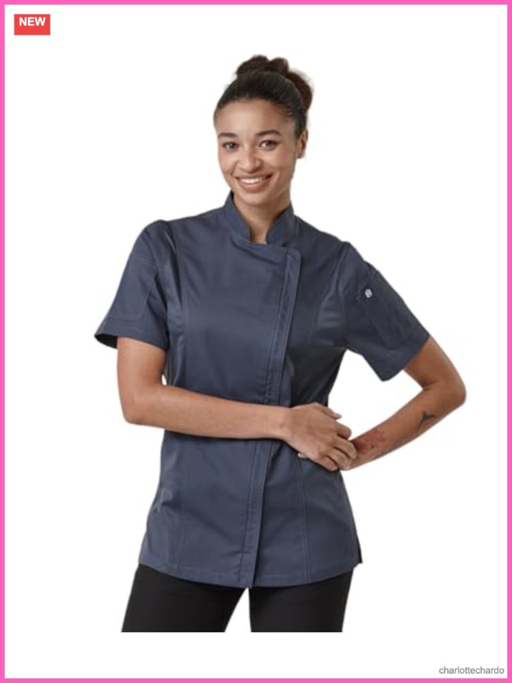 Women's Short Sleeve Chef Coat 65% Polyester 35% Cotton with Pockets